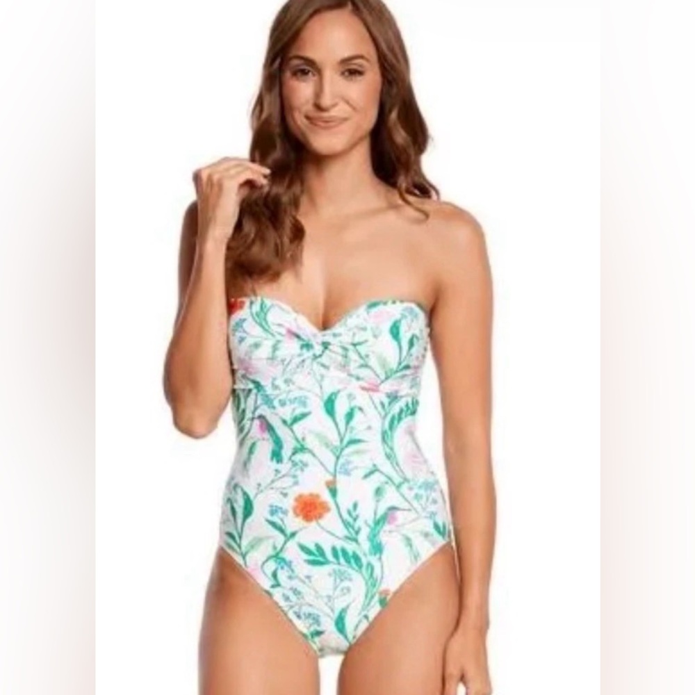 Kate Spade Hummingbird Floral Bandeau One Piece Swimsuit